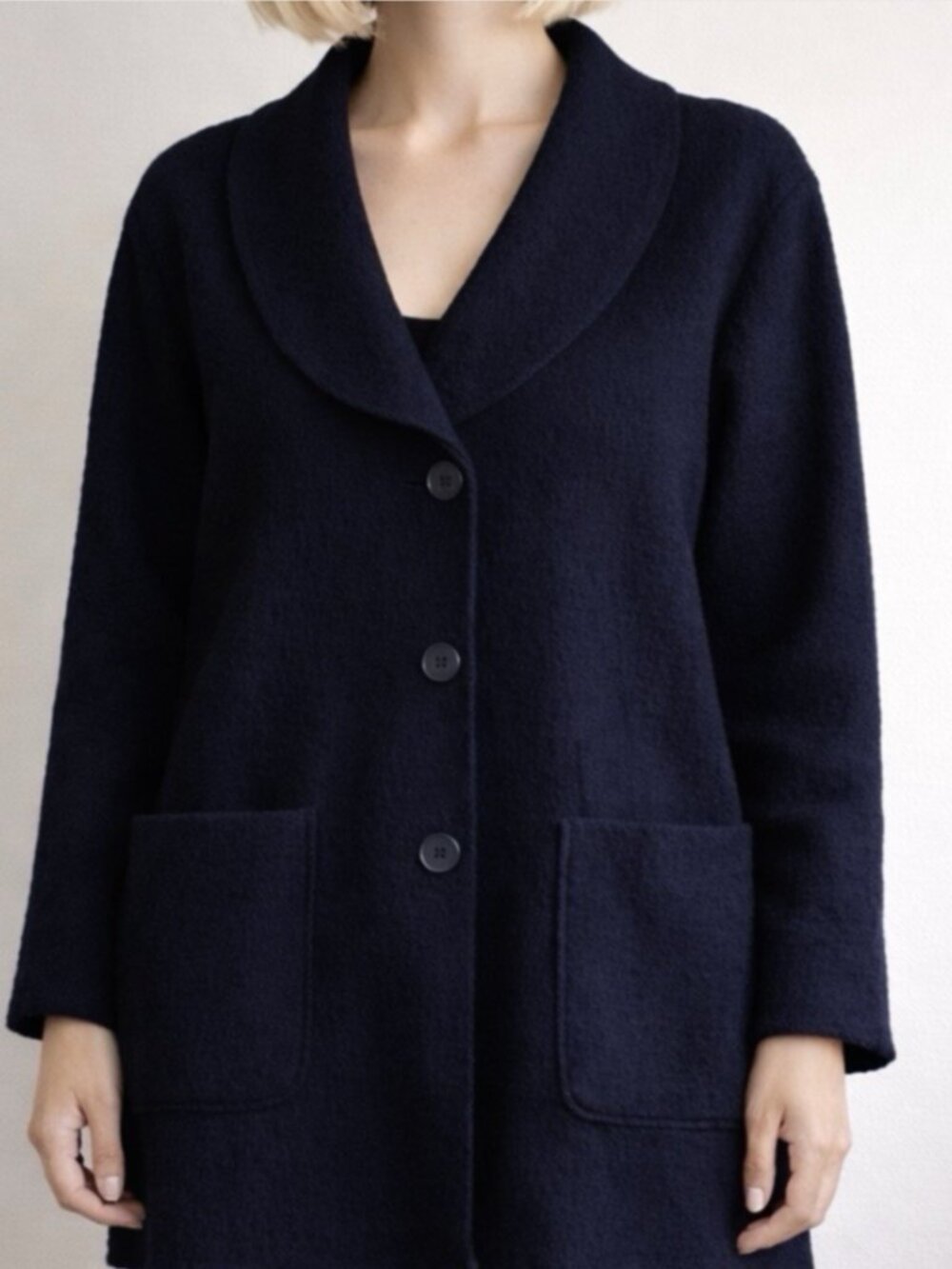 Harve Benard 100% Wool Coat Womens L Blue Black Minimalist Classic Oversized